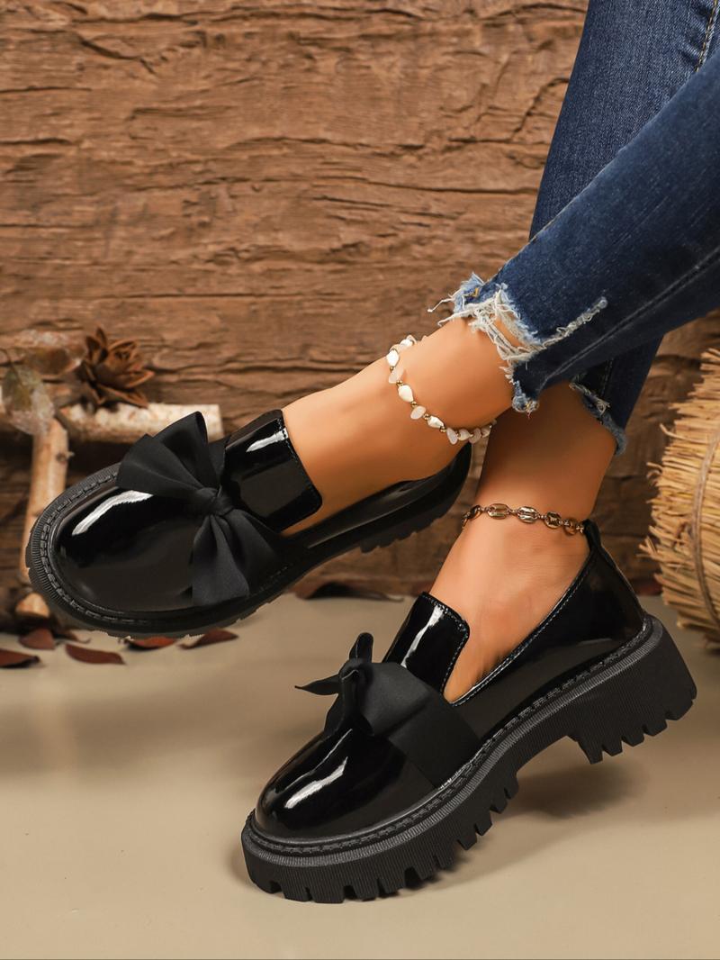 American Retro-Style Leather Shoes for Women, Thick-Soled Black Loafers for Autumn