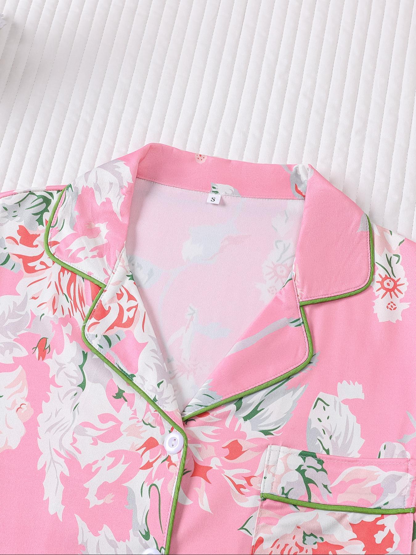 2 pieces of women's cotton print short sleeved pants sleepwear set Pajama Set with pockets suitable for all seasons, fashionable, comfortable, elegant and casual home wear