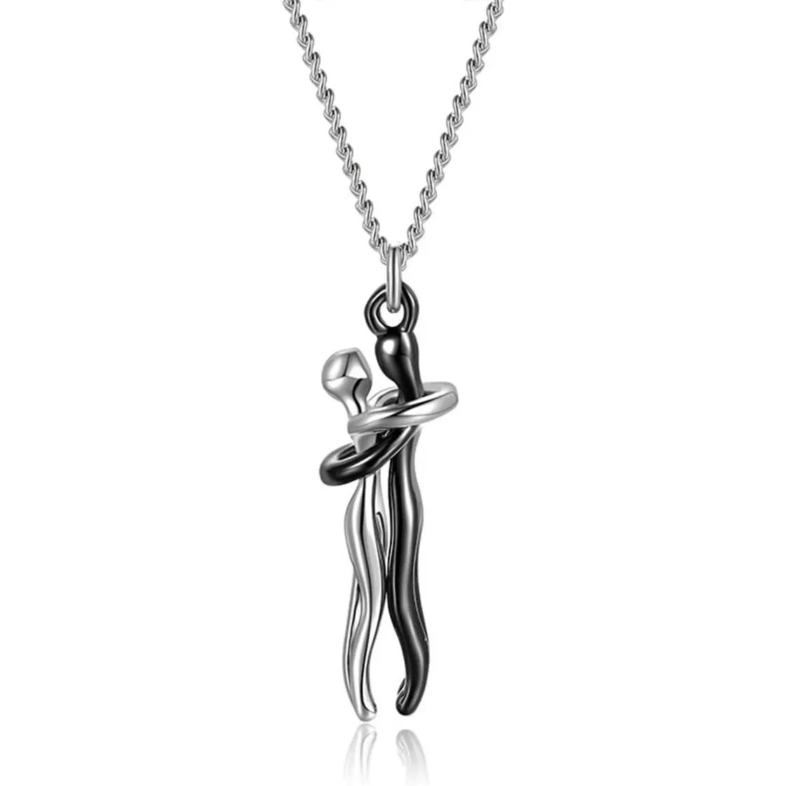 Couple Snuggle Hug Necklace for Woman Man Personality Abstract Character Dance Partner Pendant Necklace Affectionate Hug Necklace Forever Love Friendship Necklace for Her or His Birthday Christmas Valentine's Day Gifts