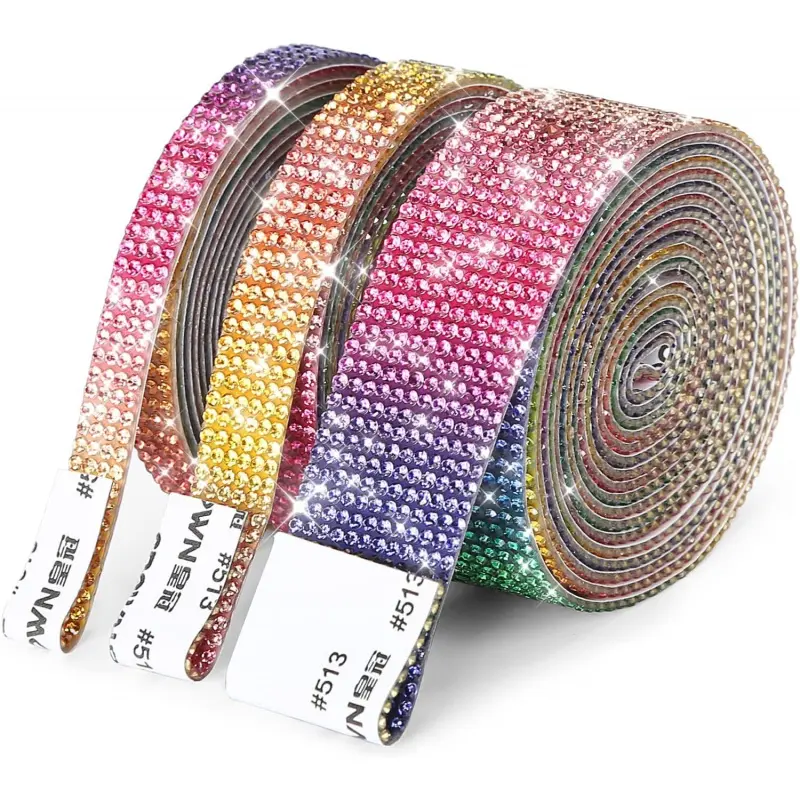3 Rolls Self Adhesive Rhinestone Ribbon, 6.6 Yards Crystal Diamond Bling Tape for DIY Crafts, Wedding, Phone, Car & Event Decoration (Rainbow Color)