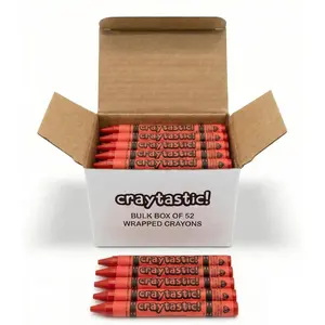 Bulk Paper Wrapped Red Crayons, 52 Count Box, ASTM D-4236 Safety Tested, Perfect for Kids Crafting, Party Favors