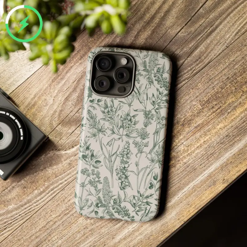 Magnetic Case Green Floral Hand Drawn Phone Case Green Wildflower Phone Case Flower Phone Case For iPhone 15 14 13 12 11