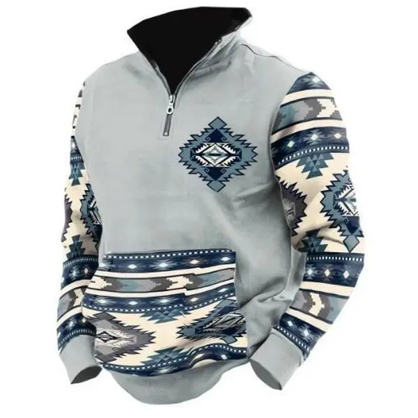 Men's casual retro cowhead print Western-style sweatshirt, long-sleeved pullover with a turn-down collar, outdoor style, suitable for spring and autumn, made of warm fabric, comfortable and breathable, ideal for daily wear and outdoor activities