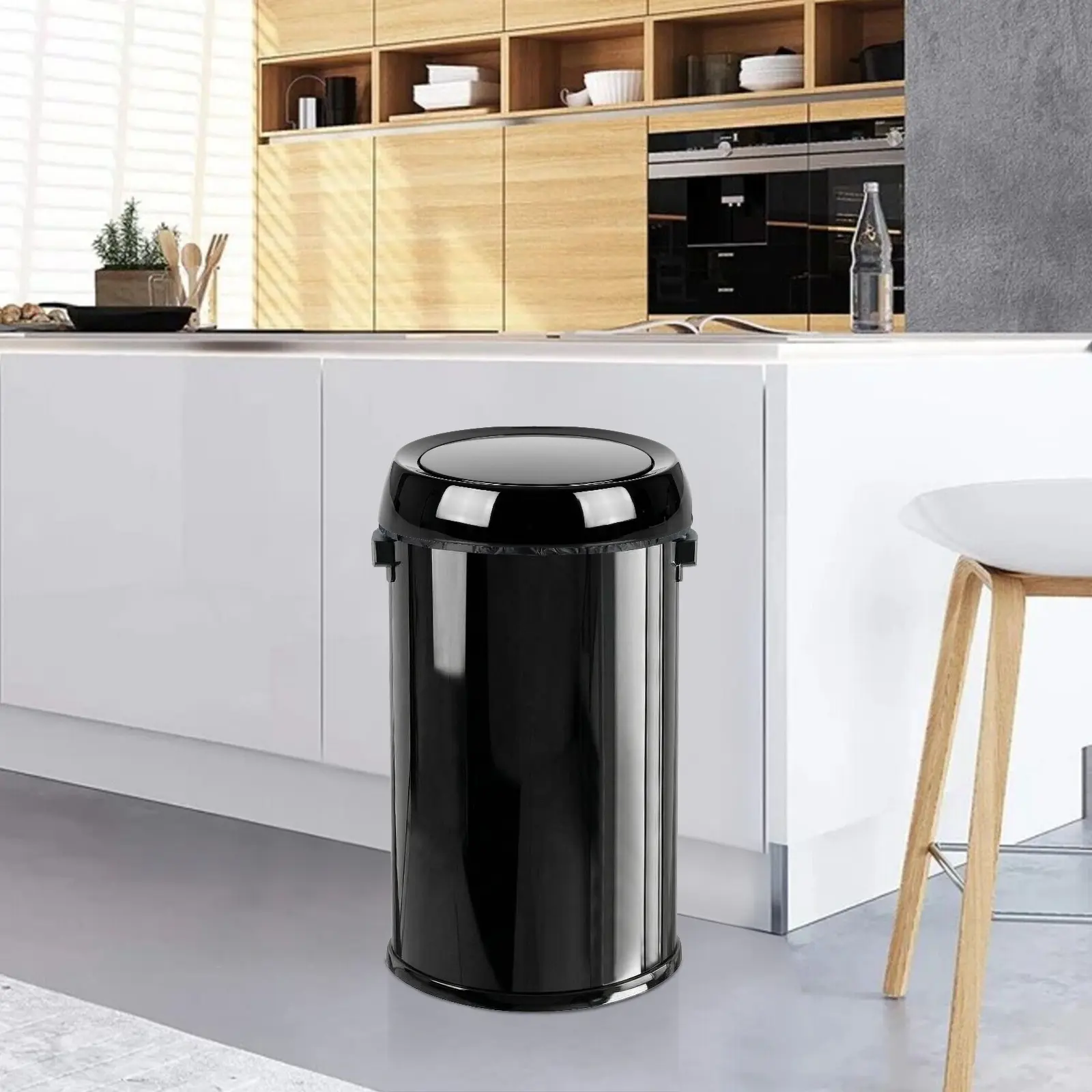 17 Gallon/65L Stainless Steel Kitchen Trash Can - Swing Top Lid, Silent Closing, Heavy Duty Commercial Round Garbage Bin for Home, Office, Restaurant, Flip-top/Open type