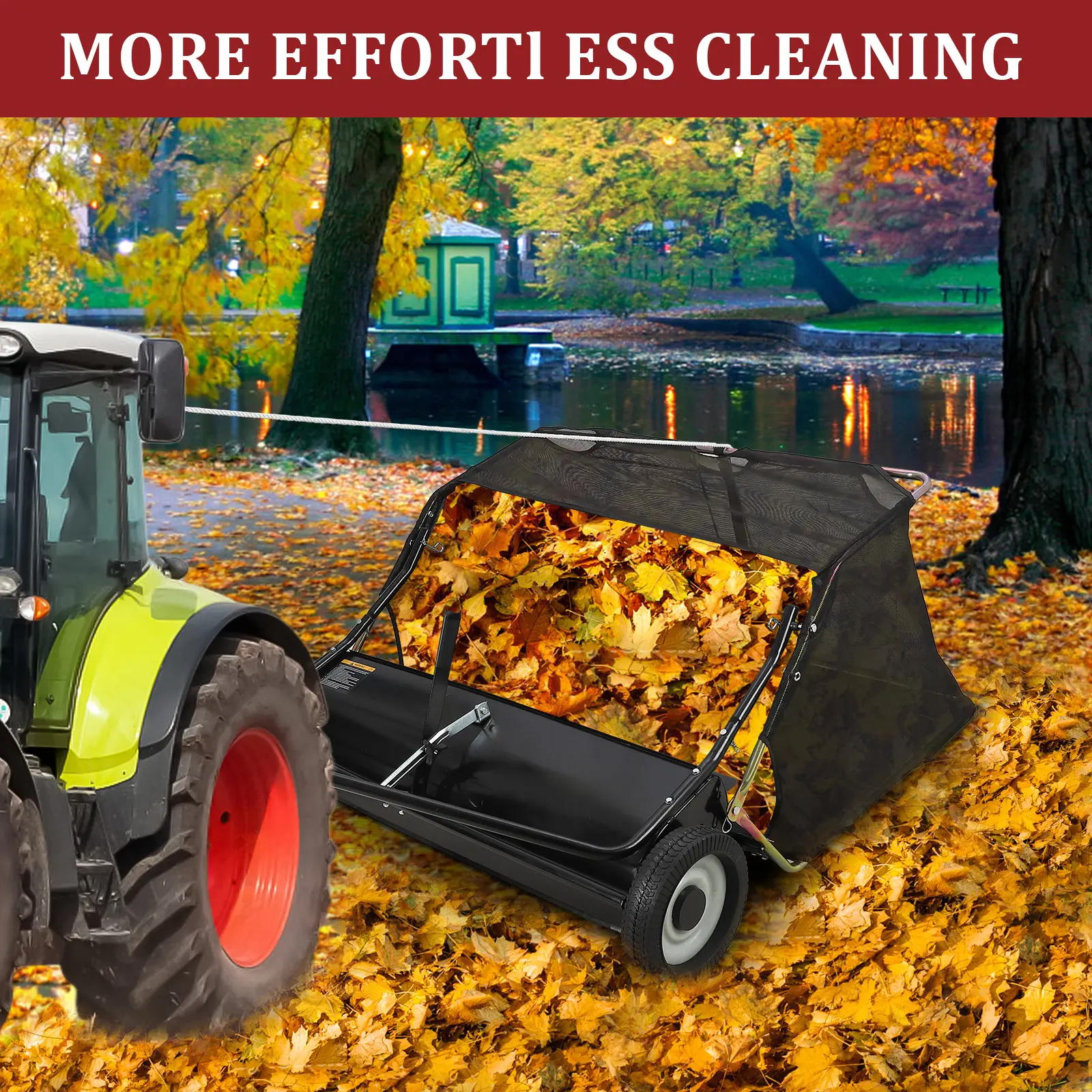 【Summer Sale】Heavy Duty 42" Tow Behind Lawn Sweeper – Large Capacity Leaf & Grass Collector – Adjustable Sweeping Height – Easy Dumping Rope – Ideal for Yard Debris Pickup – Compatible with Lawn Tractors