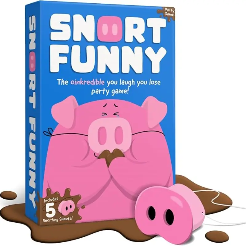 Snort Funny Party Game, 150 Challenge Cards, 5 Pig Snouts & Mud Tokens, Fun for Kids & Adults, 4-8 Players, Ages 8+, Family Games