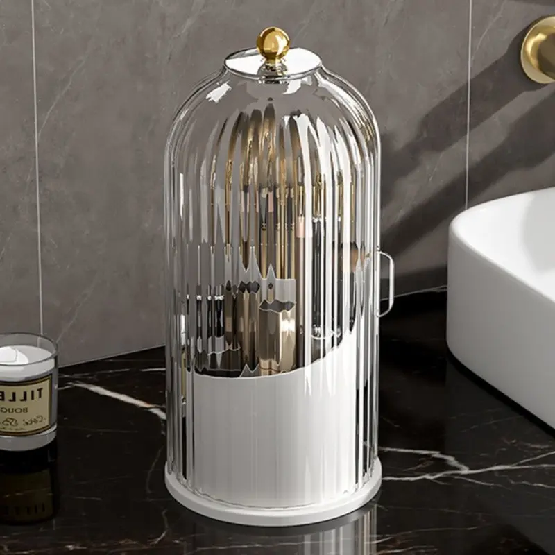 Toothbrush Holder｜360 Rotating Clear Organizer with Transparent Door Lid｜Vanity Bathroom Countertop Desktop Storage, 1 Count