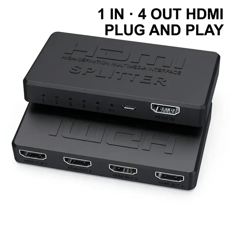 HD Mini HDMI Splitter One-To-Four, High-Definition Video Distributor, Compact Design, Portable Design, Ideal for Home Theater & Office Use