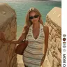 Elegant Striped Beach Vacation Dress, Sexy Knit Bodycon Sweater Dress, Spring Summer Versatile Chic Women's Fashion