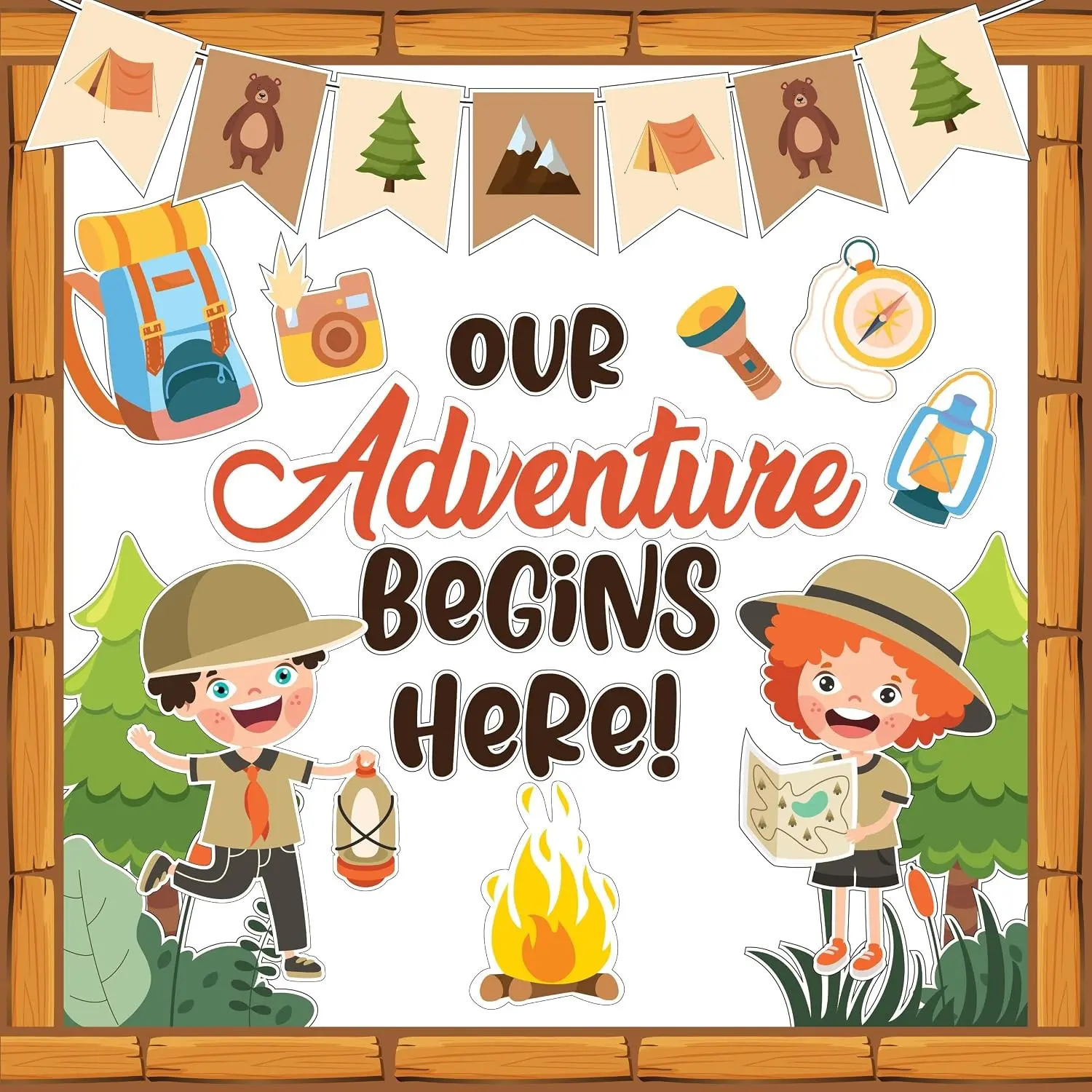 62 Inspirational Camping Bulletin Board Cutouts Set | Camping Theme Classroom Decor with Borders - Gloss-Laminated Cardstock for School Hallways, Educational Centers, Study Rooms
