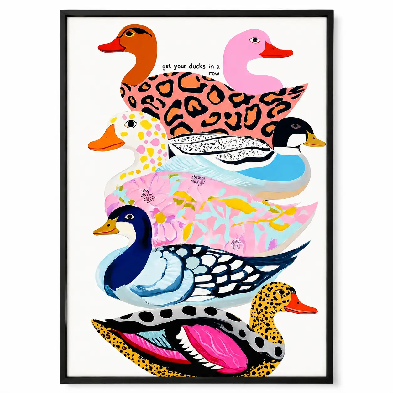 Funky Duck Framed Poster, Kitsch Animal Canvas Wall Art, Wooden Frame Printed Canvas Decor, Dopamine Wall Decor for Bedroom Bathroom Nursery Home