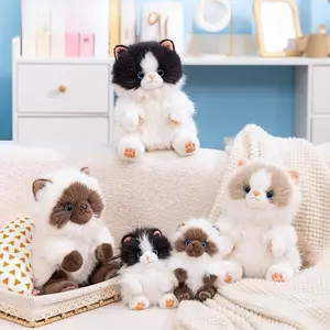 Realistic Fluffy Ragdoll Cat Plush Keychain, Lifelike Long Hair Siamese Kitten Stuffed Animal Doll, Soft Furry Kitty Plush Toy Gift for Cat Lovers Kids Birthday Christmas Present