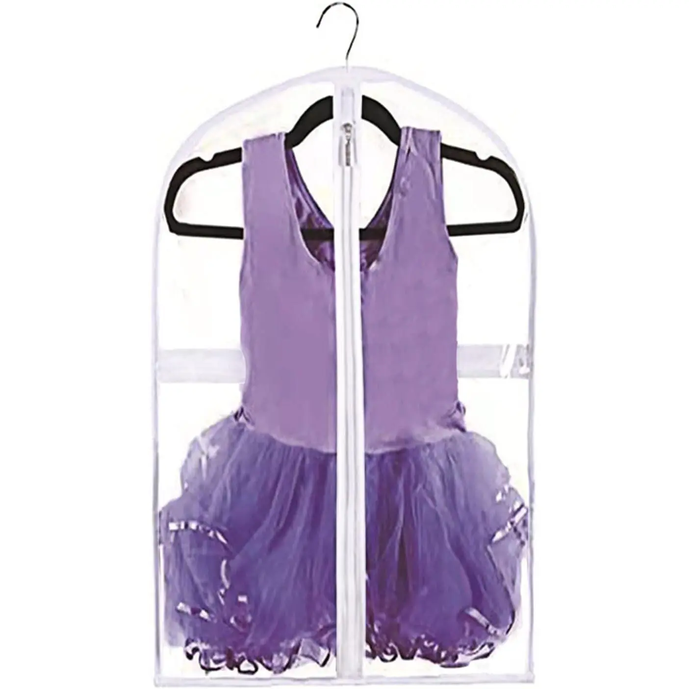 Clear Kids Dance Garment Bag for Hanging Clothes,35 Inch Waterproof PVC Travel Garment Bag with 3 Pockets for Dance Costumes,Sports,Skating,Theatre,Beauty Pageants & More