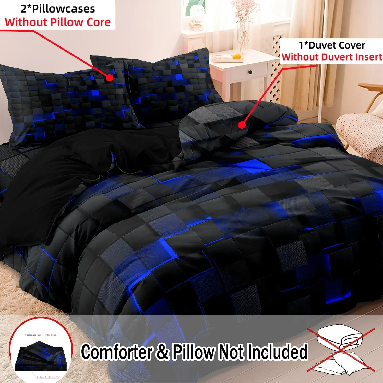 Geometric Printed Duvet Cover Set 3Pcs, Comfy Bed Sets, 1 Cover + 2 Pillowcases No Filler Insert, Soft Bedding for Bedroom & Hotel