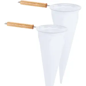 2Pcs Coffee Pour Over Filters, Flannel Cloth Filter Bags with Wood Handle, Reusable Handmade Coffee Sock Strainer, White