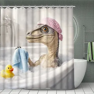Dinosaur Bathing Pattern Shower Curtain – Bathroom Decor, Available in Multiple Sizes, Includes 12/24 Hooks – Bathroom Accessory, Birthday Gift, Great Gift for Friends and Family