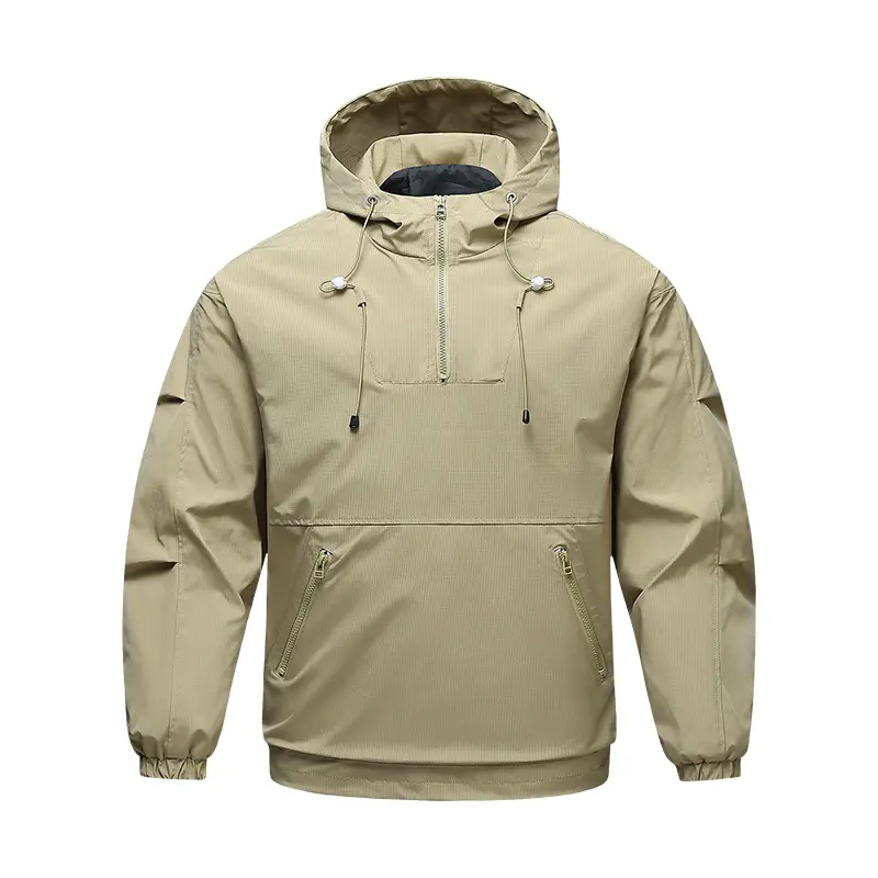 Men's Half Zip Hooded Anorak Jacket Lightweight Waterproof Windbreaker Pullover Tactical Outdoor Coat Casual Pocket Outerwear Tops Active Gear cozy soft cool clean chic sporty premium classic stylish durable trendy relaxed comfy modern vibe urban street