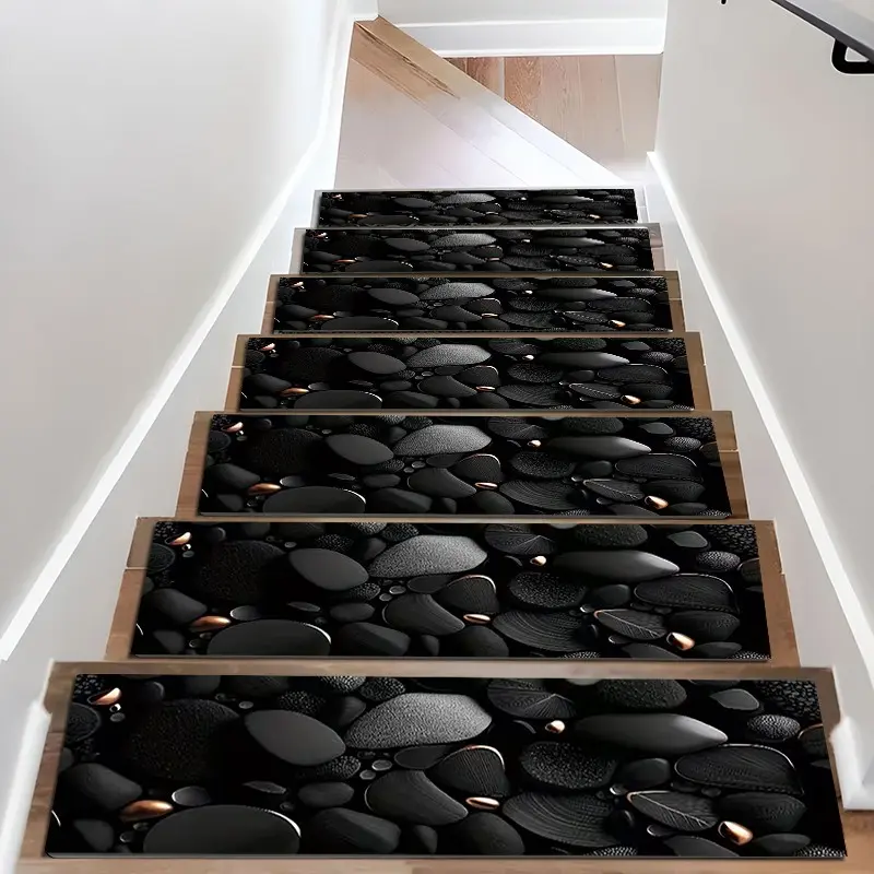 6/8/15 Piece Stair Mat Set, Pebble Texture Rose Gold Accents, Indoor Outdoor Non-Slip Carpet, Anti Slip Rugs, Home Decor Rugs, Wooden Stairs, Kids Elderly Pet Friendly