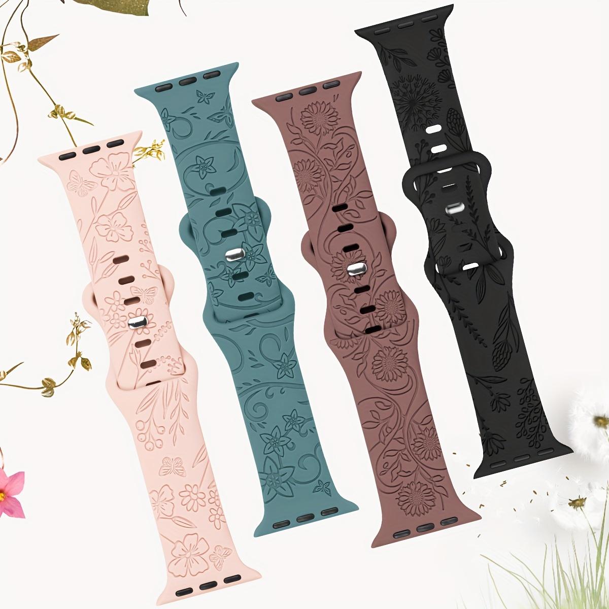 4-Pack Floral Pattern Silicone Apple Watch Bands – Sport Strap 38–49mm (Series 1–11, SE, Ultra / Ultra 2)
