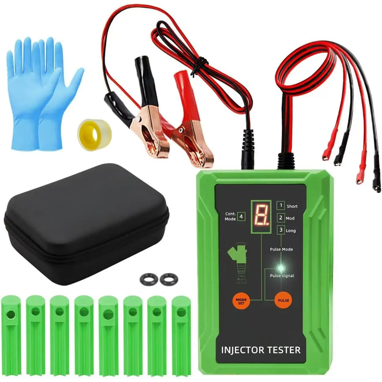 Universal Fuel Injector Tester Cleaner Tool Kit, DIY Cleaning Tool with 8 Pulse Modes, 4 Wire Dual Channel for 2 Injectors, 8 Size Adapters, 12V/5V Output Power