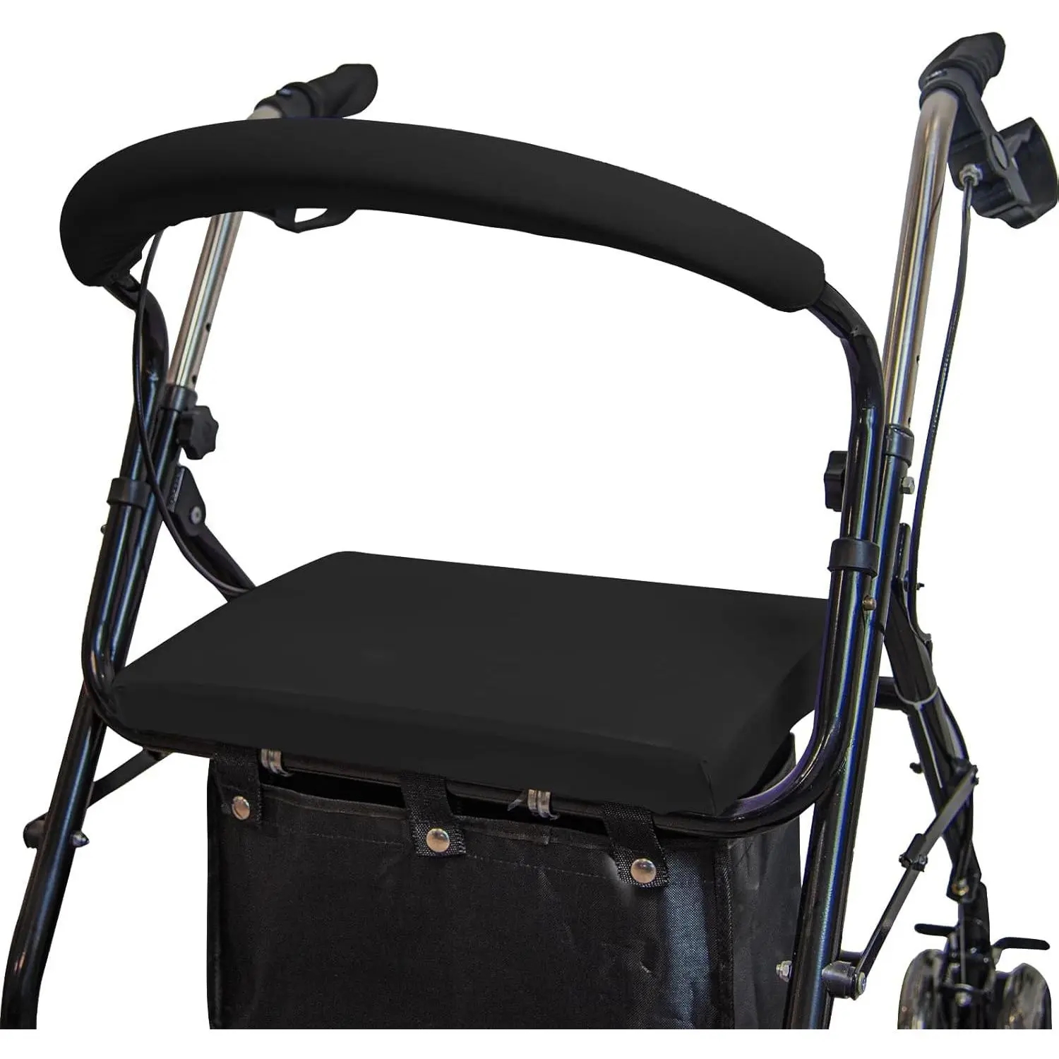 Durable Fabric Adjustable Rollator Walker Seat & Backrest Rollbar Protector Set - Easy-to-Install Walker Accessories (Black)