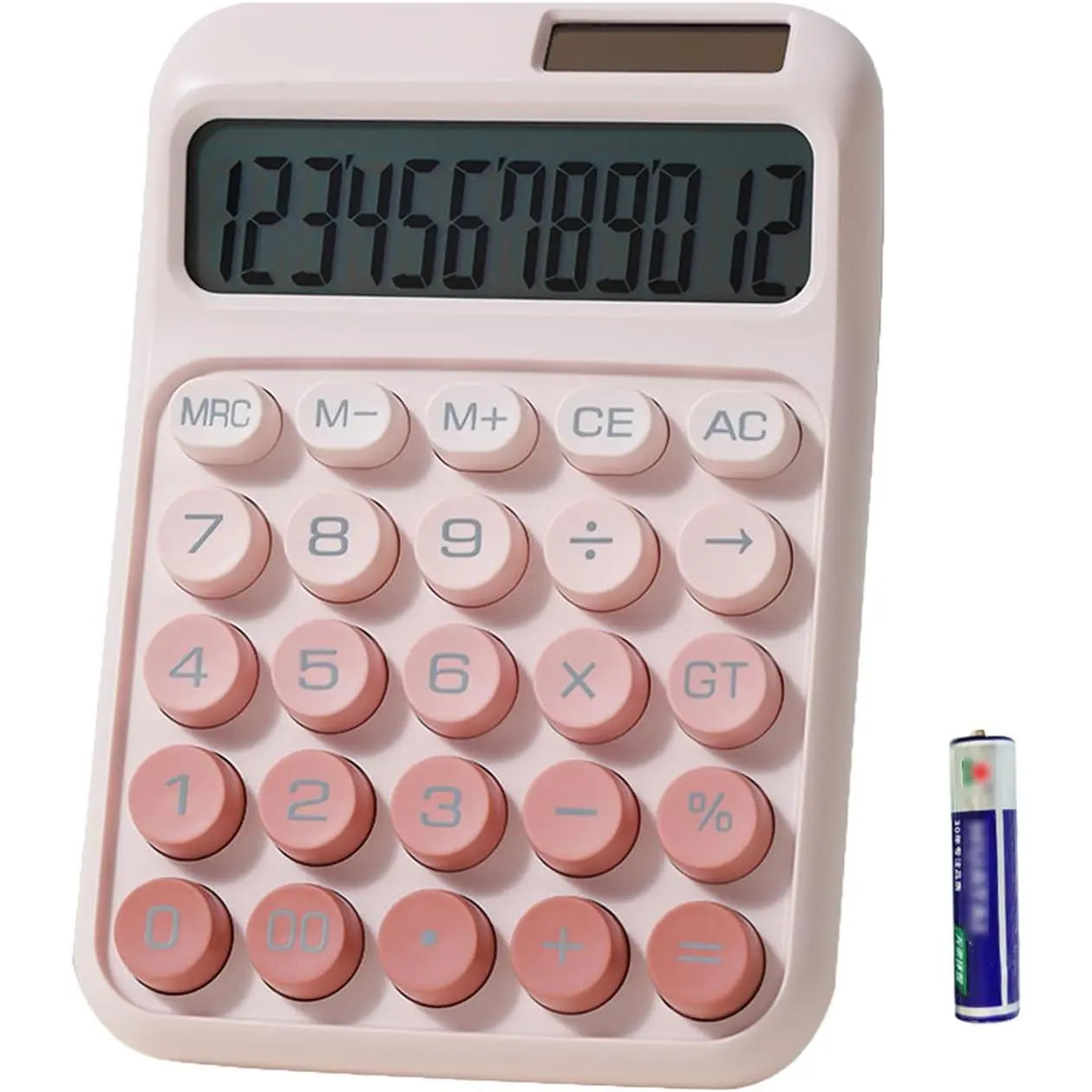 Desk Calculator, Cute 12 Digits Large LCD Display Merchanical Calculator Big Buttons for School,Office,,Business, Solar and   Power,  Include ()