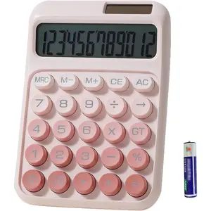 Desk Calculator, Cute 12 Digits Large LCD Display Merchanical Calculator Big Buttons for School,Office,,Business, Solar and   Power,  Include ()