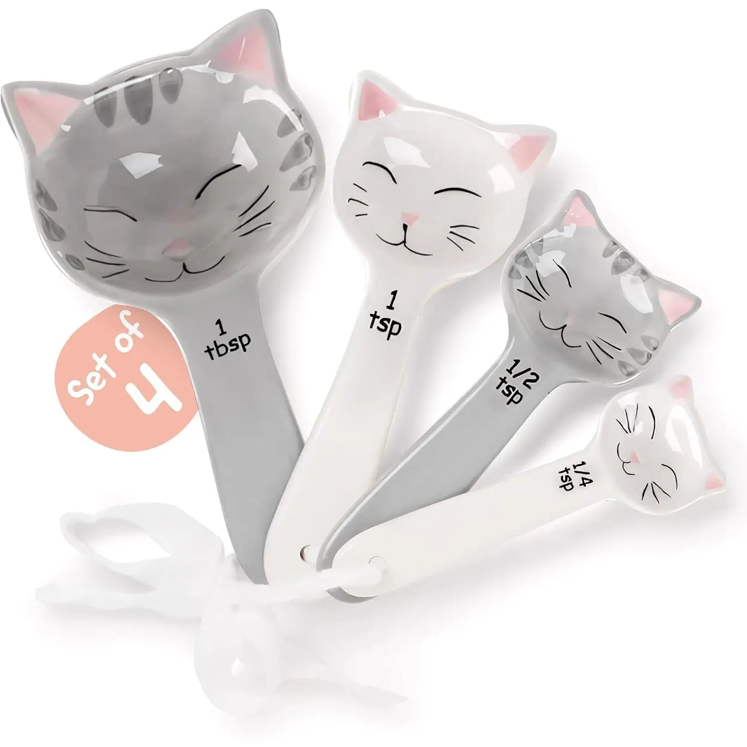 Shaped Ceramic Measuring Spoons -  for Any  Lover -  Ceramic Measuring Spoons Baking Tool - Creative Functional Kitchen Decor - Comes in White and Gray - Set of 4