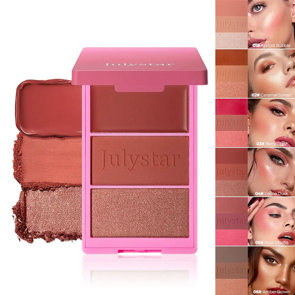 3 Color Blush Contour Palette, 3-In-1 Cream Powder Shimmer Blush, Multi-purpose Makeup Palette, Dual Use For Lips And Cheeks, All In One For Eyes, Blush & Contour, Matte And Fine Shimmer Textures