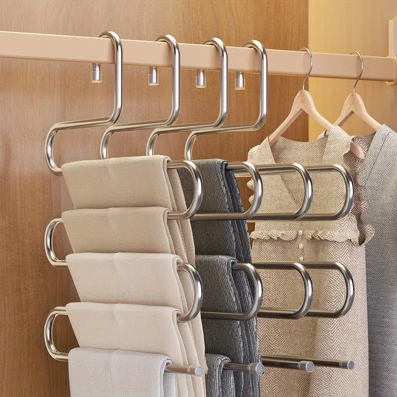 [2 Multi-Tiered Pant Hangers] Set of 2 Stainless Steel Multi-Tiered Pant Hangers, Designed to Save Space in Your Closet, Featuring a Non-Slip Design for Hanging Pants, Towels, Jeans, And Various Additions