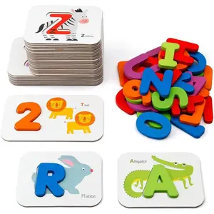 Numbers and Alphabets Flash Cards Set - ABC Wooden Letters and Numbers Animal Pattern Board Matching Puzzle Game Montessori Educational Learning Toys Gift for Preschool Kids Age 3 4 5 Yearsfidget toys