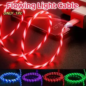 Flowing LED Data Line, Meteor Glowing Charging, Efficient Charging, Vibrant Vivid Led Light Effect, Realistic Smooth Mobile Cellphone USB-C to USB Cable, Durable PVC, Wide Compatibility, Compatible with iPhone Xiaomi Samsung, Smartphone