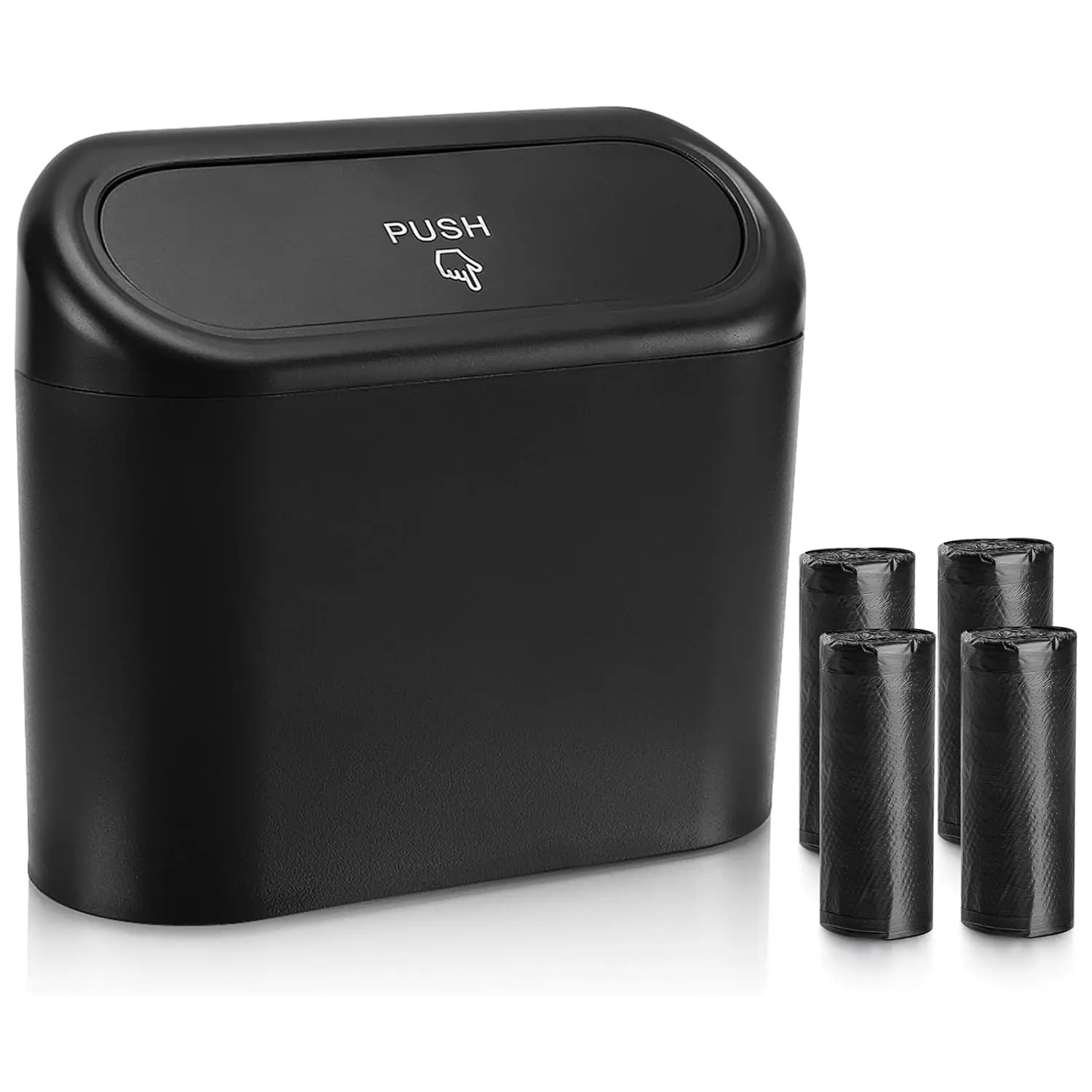 Trash Can with Lid, Leakproof  Garbage Organizer Holder Bin with 60 count Trash Bags, Mini Auto Dustbin Interior Accessories Storage Container for SUV, Office,