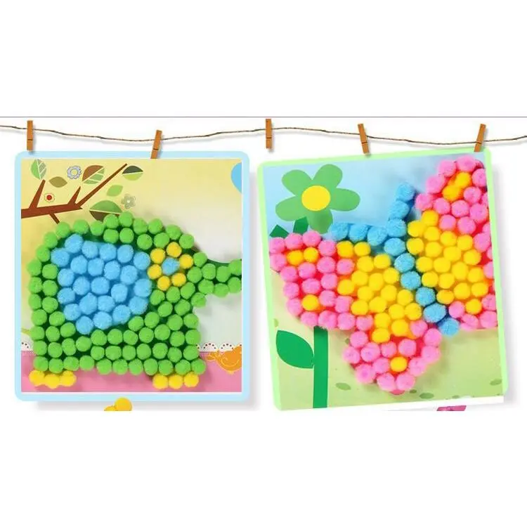 2 Pcs/Set Kids Plush Ball Painting Stickers Creative DIY Handmade Material Educational Toys Children Cartoon Puzzles Crafts Toy