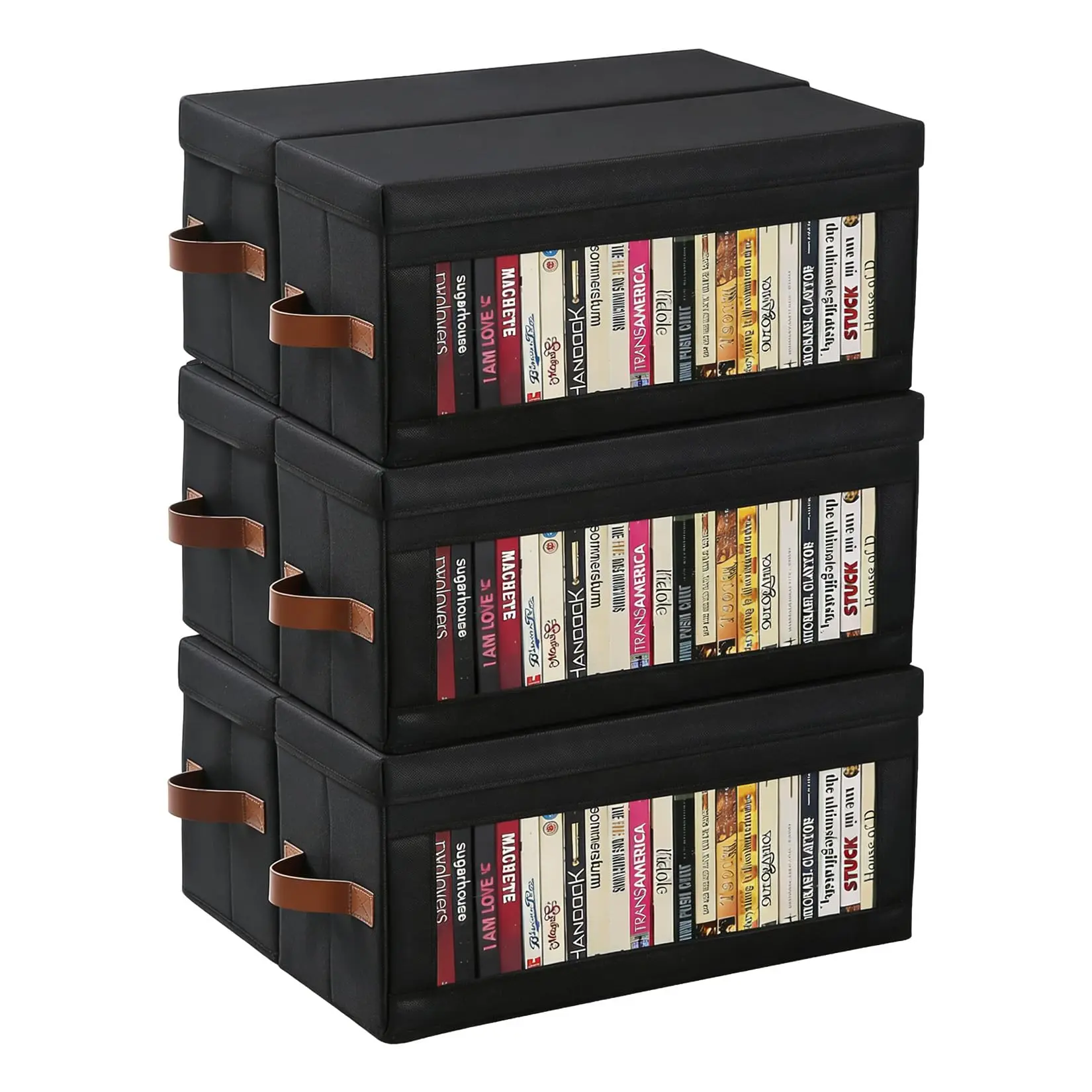 Set of 6 Stackable Media Storage Boxes for CDs/DVDs/Blu-ray & Games, Non-Woven Fabric Cases with Lids & Handles, Dustproof Space-Saving