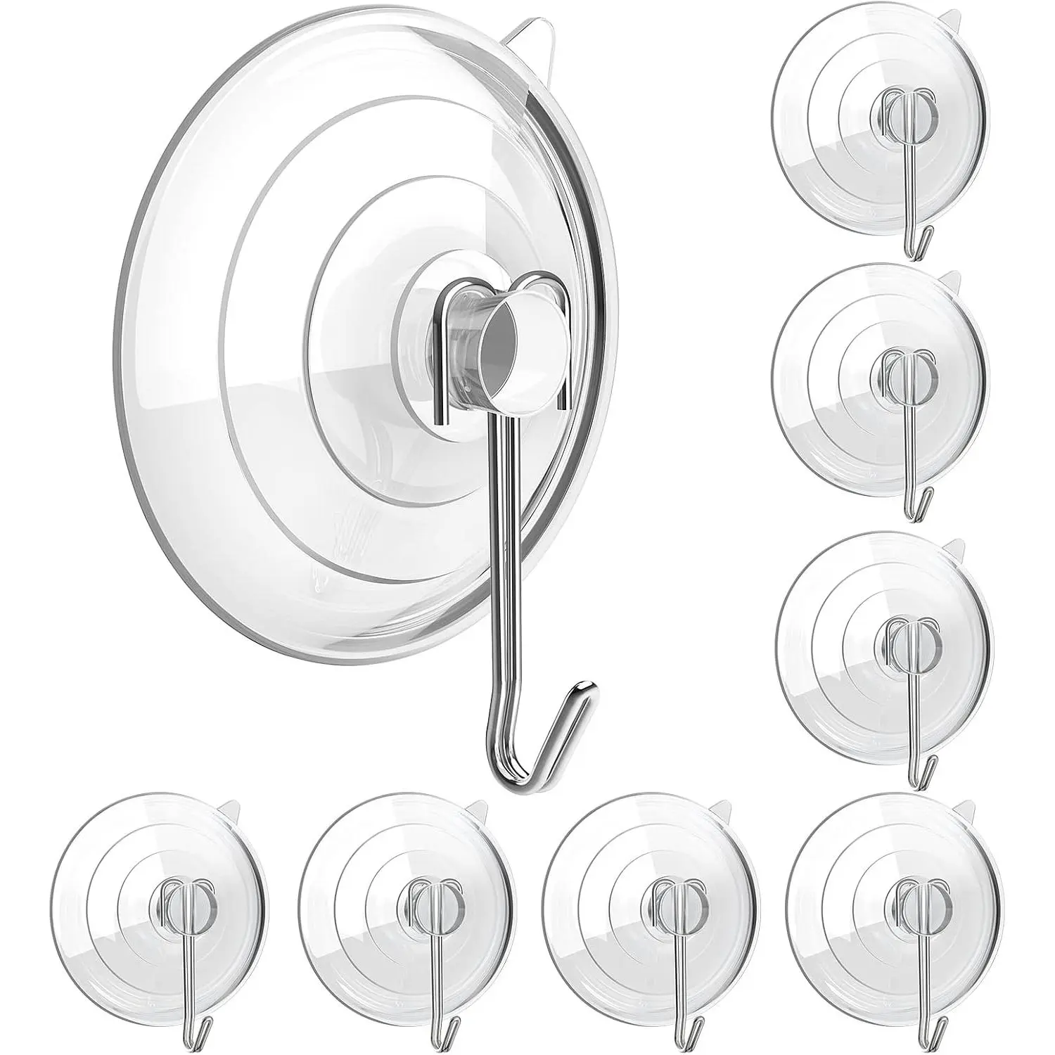 Suction Cup Hooks, Upgrade 2.5 Inches Clear PVC Suction Cups with Metal Hooks 7 LB Heavy Duty Removable Large Suction Cups for Kitchen Bathroom Shower Wall Window Glass Door 8 Pack