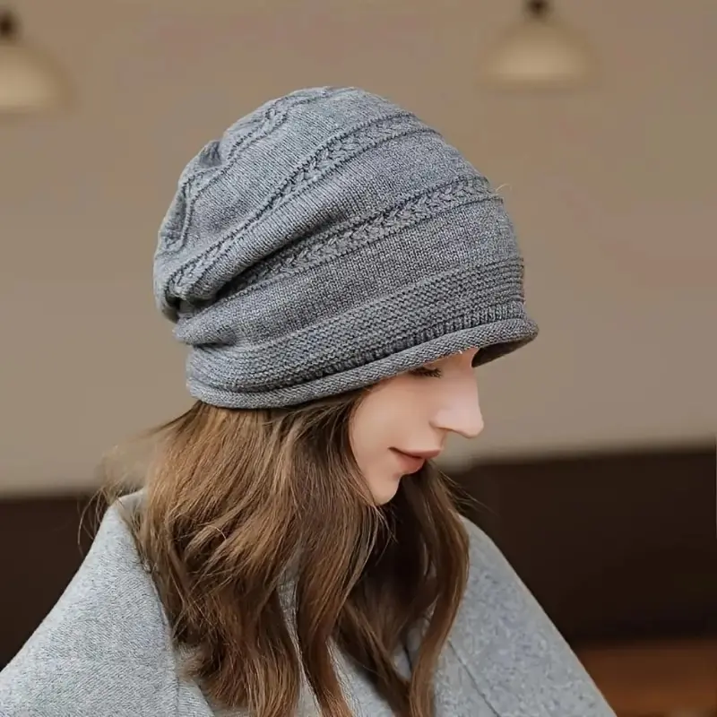 Women Slouchy Plain Beanie, Lightweight Stretch Knit Cap, Comfort Versatile Solid Color Knit Hat for Everyday Outfits