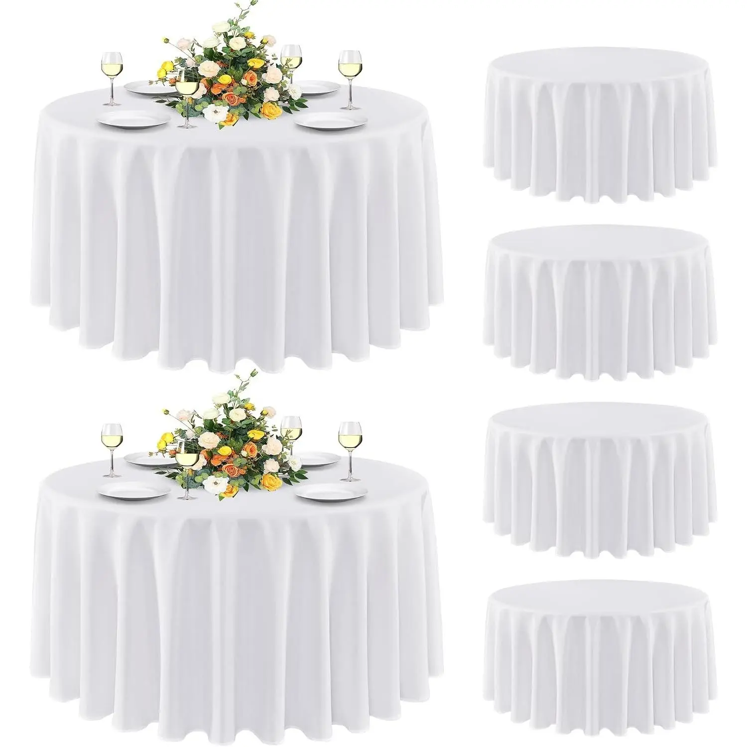 6 Pack Round Tablecloth 90 Inch White, Stain and Wrinkle Resistant Table Cloth - Washable Polyester Table Cover for Dining Tables, Buffet Parties and Camping