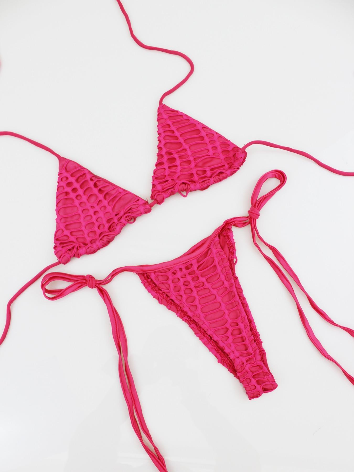 Three-piece Set Women's Solid Color Crochet Bathing Suit Set, Casual Hollow Out Sleeveless Cover Up Dress & Bikini Set, Ladies Summer Swimwear Coverups Swimsuit for Beach Holiday Vacation