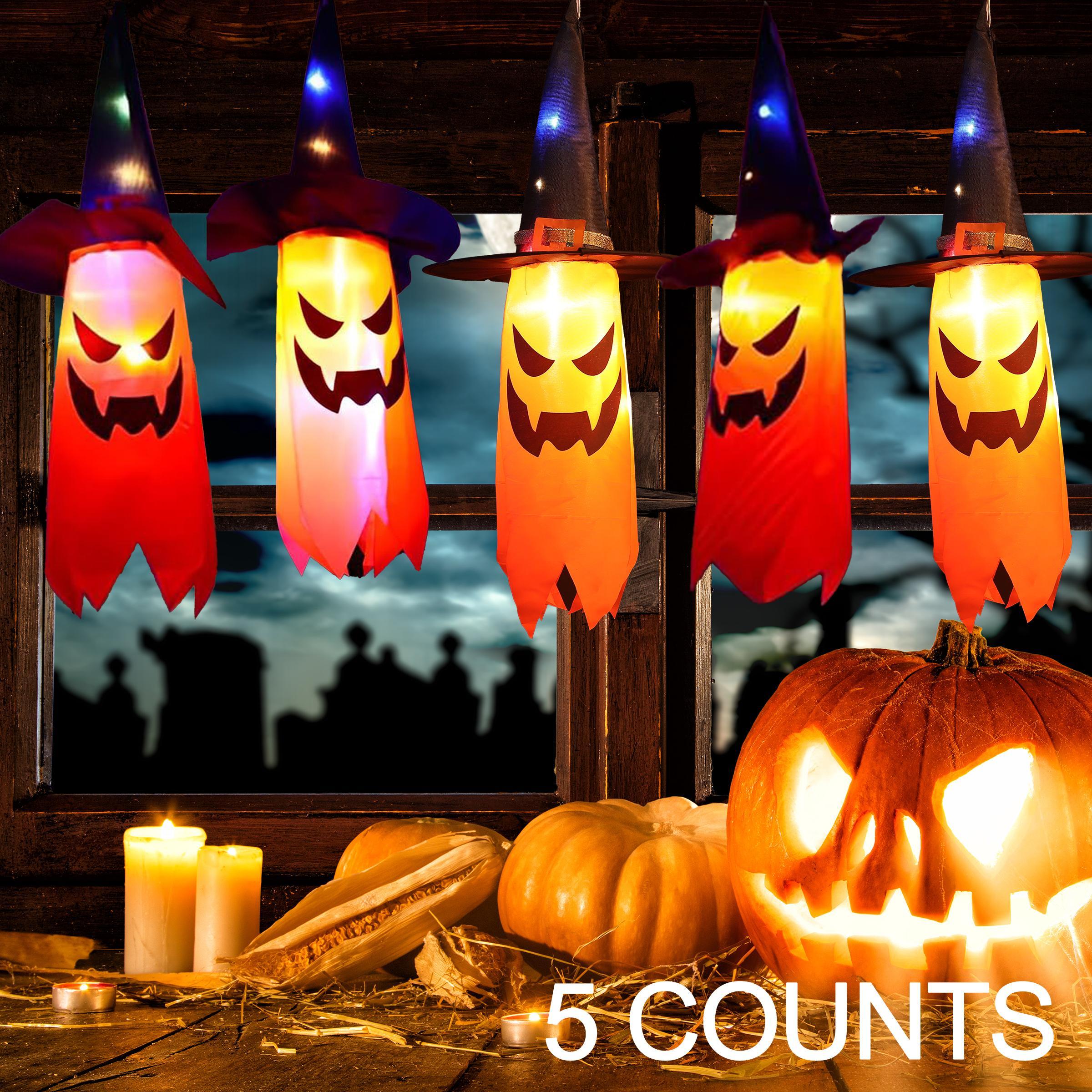 Halloween Ghost Hat Design Hanging Light, Battery Powered LED Light String, Decorative Light for Home Garden Yard Tree, Ornaments