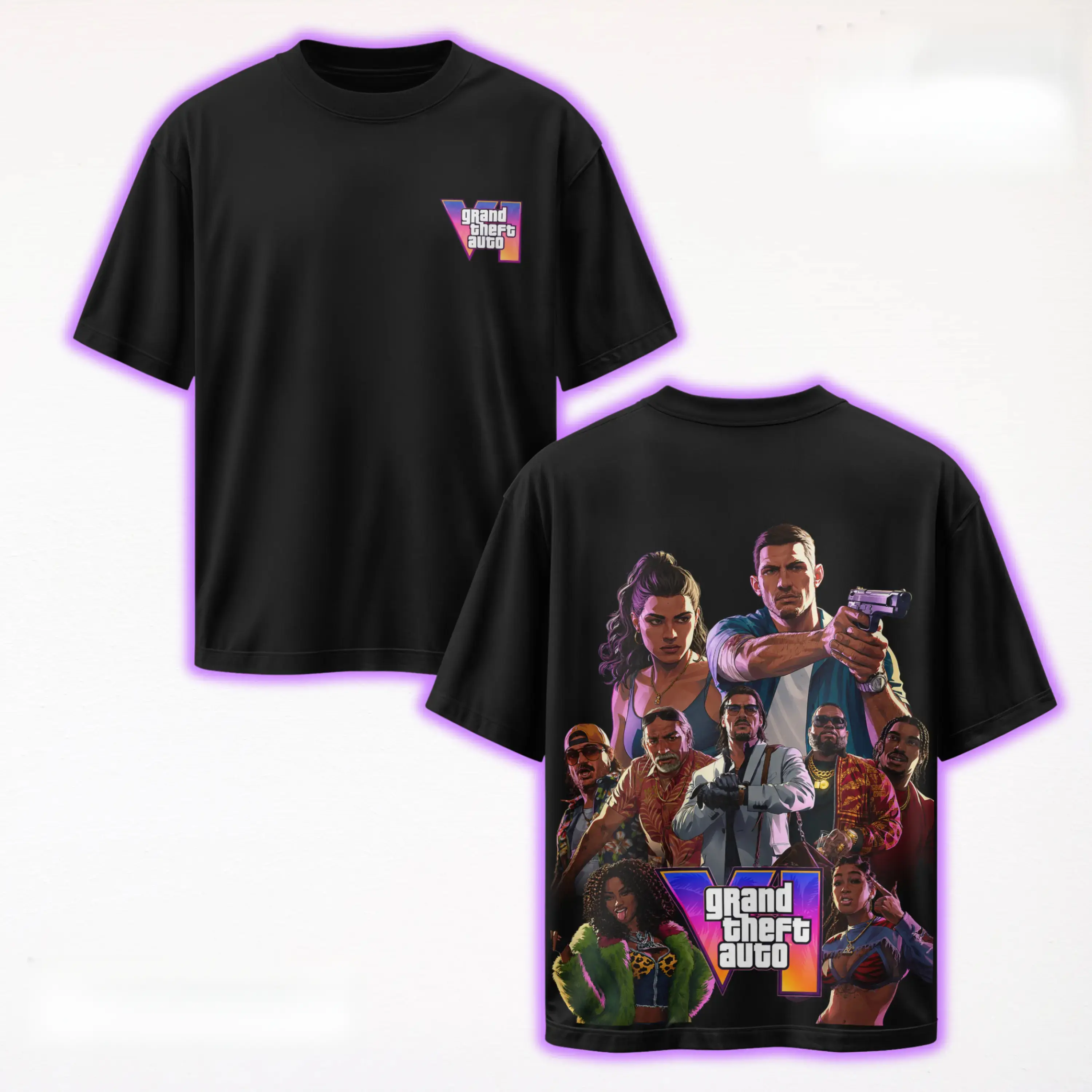 [Sale Up To 50%] Unisex Grand Theft Auto VI 2026 V5 Gaming Graphic T-Shirt, Vice City Shirt Open World Crime Adventure Game Streetwear  – Y2K Unisex Two Side Graphic Tee, Top Trendy Streetwear Gift For Gamer Fans