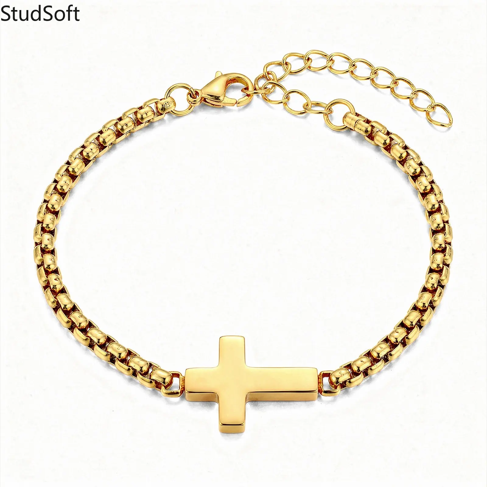 Gold Cross Bracelet for Women Stainless Steel Box Chain Dainty Sideways Cross Religious Charm Personalized Bracelets Foot Jewelry Gifts for Her