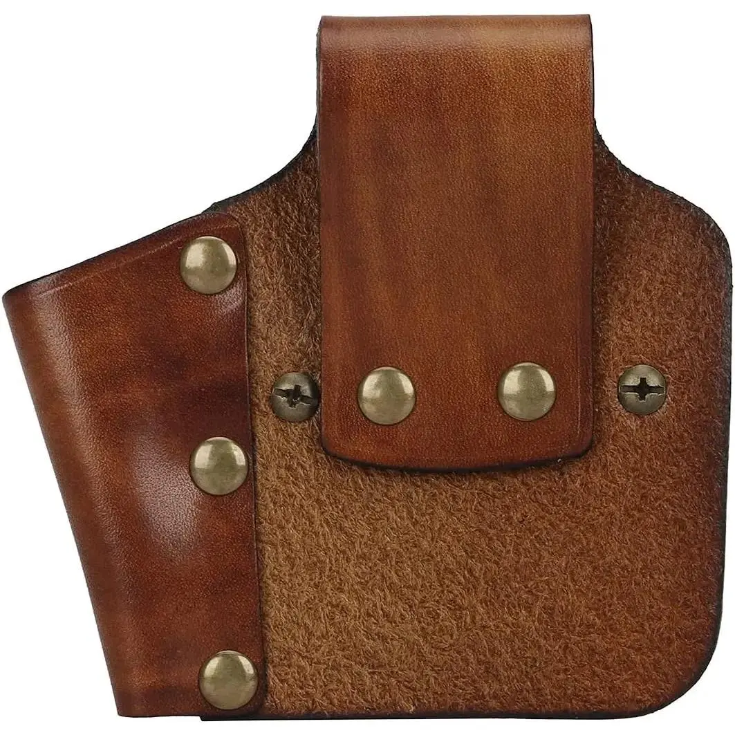 Heavy-Duty Tape Measure Holster, Brown Tool Holster with Metal Clip and Belt Loop for Outdoor Construction Work