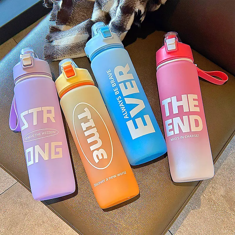 1000ml plastic cup outdoor portable student handle water cup fashionable colorful straw bouncing large capacity water bottle