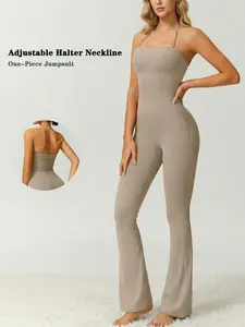 Women's Sleeveless One-Piece Adjustable Strap Homewear High Elastic Shaping Wide Leg Pants Backless Suitable for Vacation Travel