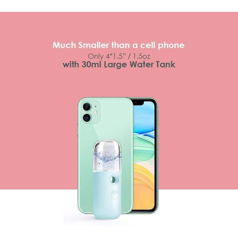 Nano Facial Steamer, Handy Mini Mister, USB Rechargeable Mist Sprayer, 30ml Visual Water Tank Moisturizing & Hydrating for Face, Daily Makeup, Skin Care, Eyelash Extensions-Blue.ms