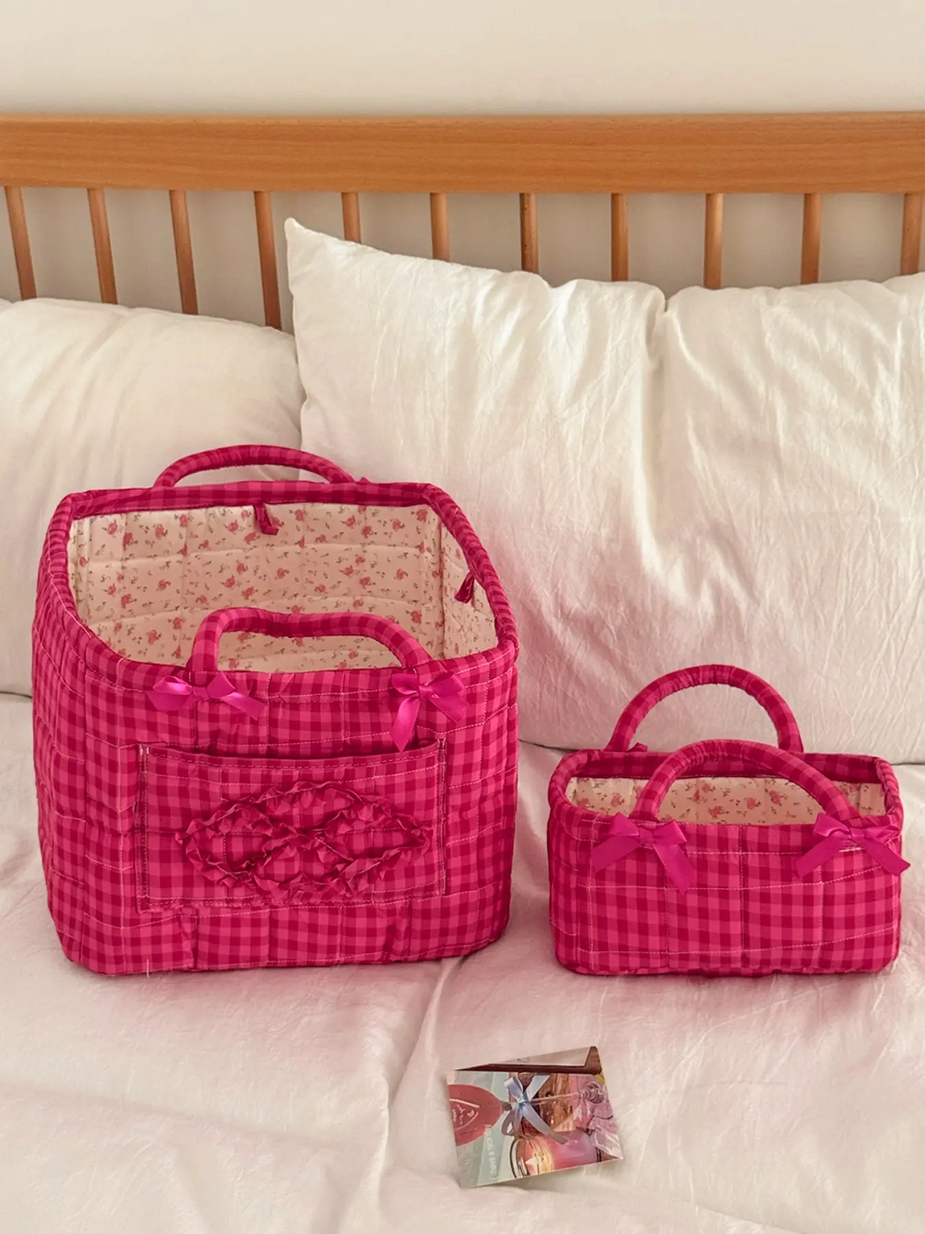 Dragon Fruit Quilted Storage Basket Set, Quilted Craft Parent-Child Design, Dual Handles Dual Sizes Home Underwear Miscellaneous Handheld Organizer