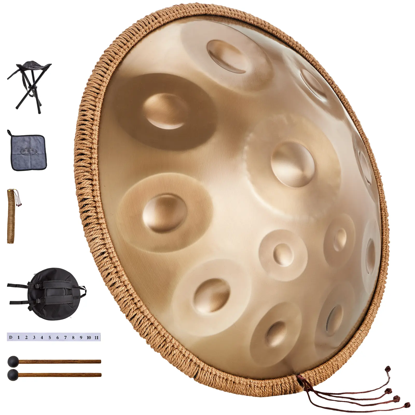 Handpan Drum, 22 in & 12 Notes, D Minor Hand Drum, Hand Pan Drum Instrument with Mallets, 440Hz Handpan Stand & Carry Bag, Steel Healing Sound Drum, Percussion Instruments for Adults Beginners