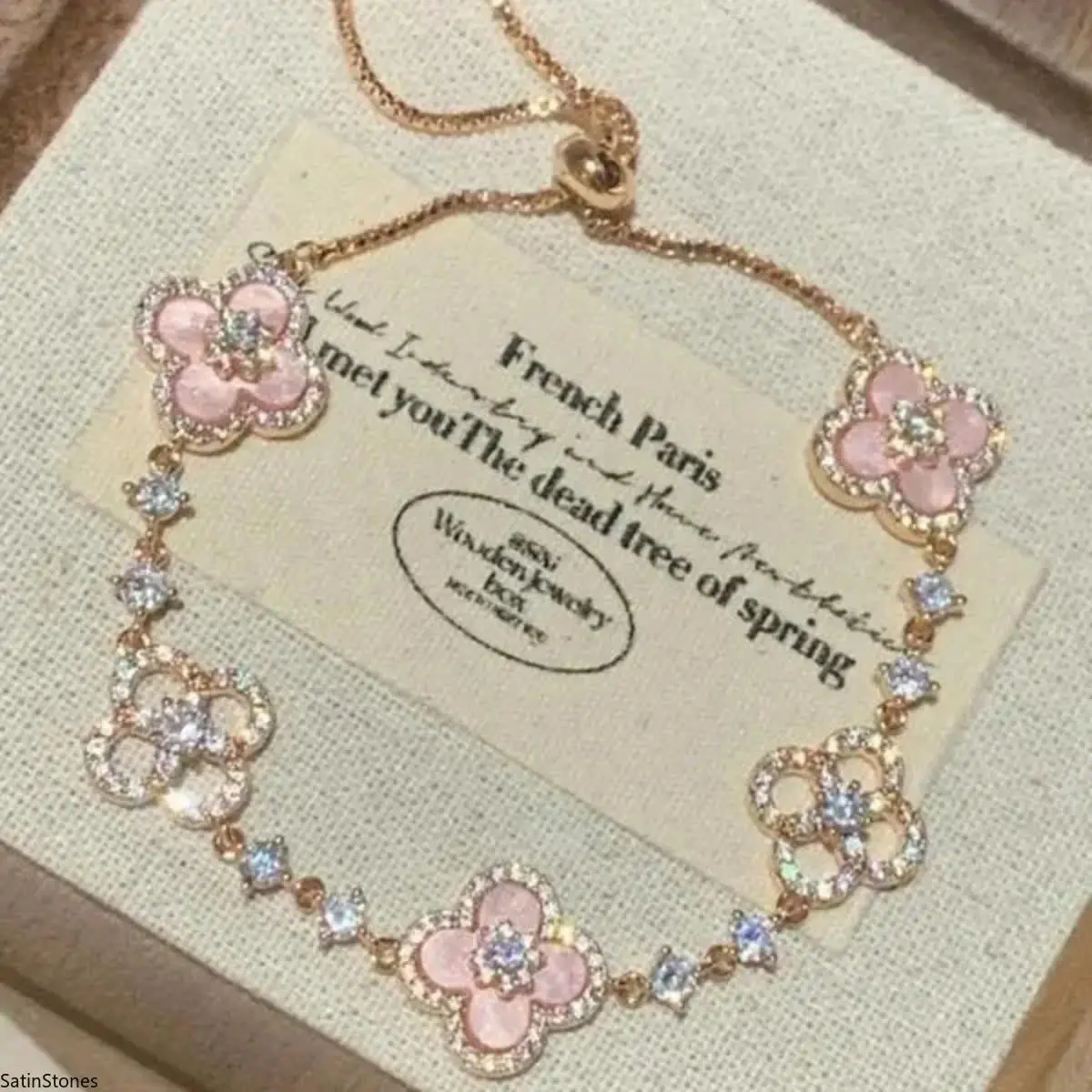 Ladies' Romantic Rose Gold Four-Leaf Clover Crystal Bracelet
