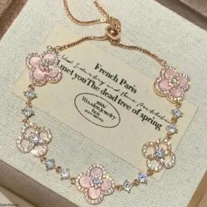 Ladies' Romantic Rose Gold Four-Leaf Clover Crystal Bracelet